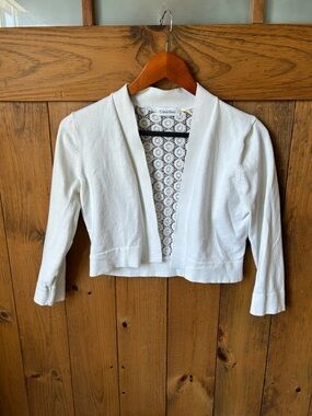Calvin Klein White Open-Front Crochet Back Cardigan